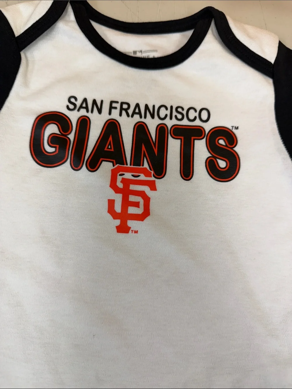 San Francisco Giants Baby One-Piece Bodysuit - White with Black Trim 12 months